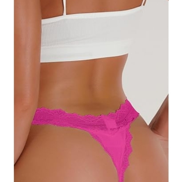 Milumia Women Sexy Panties Lace Cut Out Thongs Mid Waist Underwear Hot Pink - Picture 5 of 8